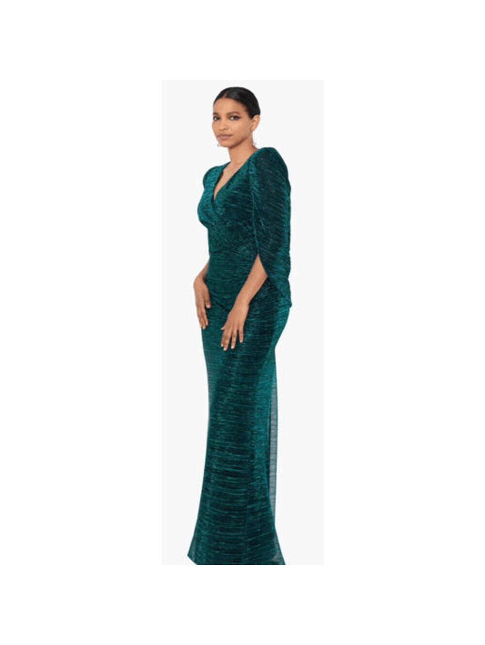 $350 Betsy & Adam "MARISA" LONG CRINKLE DRAPE SLEEVE Gown Modest Jade NWT Sz 6